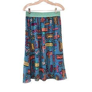 LuLaRoe Blue and Pink Graphic A-Line Skirt size S